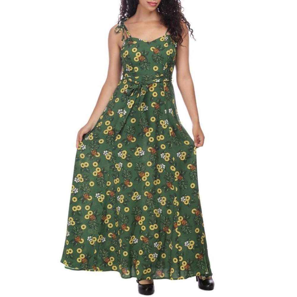 Collectif Elsie Pineapple Slice Maxi Dress Medium NWT